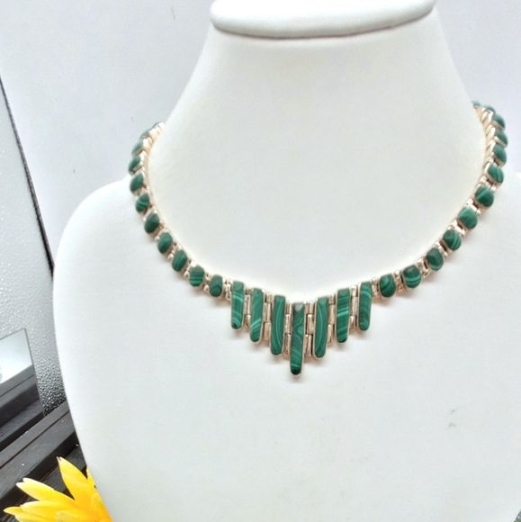🌿950 sterling s925 Malachite choker necklace 72 grams. - Picture 4 of 6